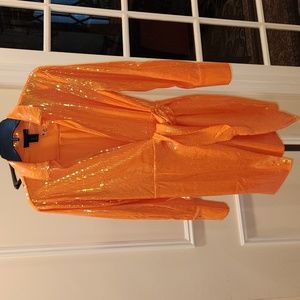 HOUSE OF HARLOW 1960. Stunning Sequined Melon-Color Wrap Dress.